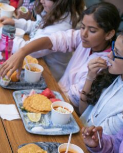 Students eating a school lunch