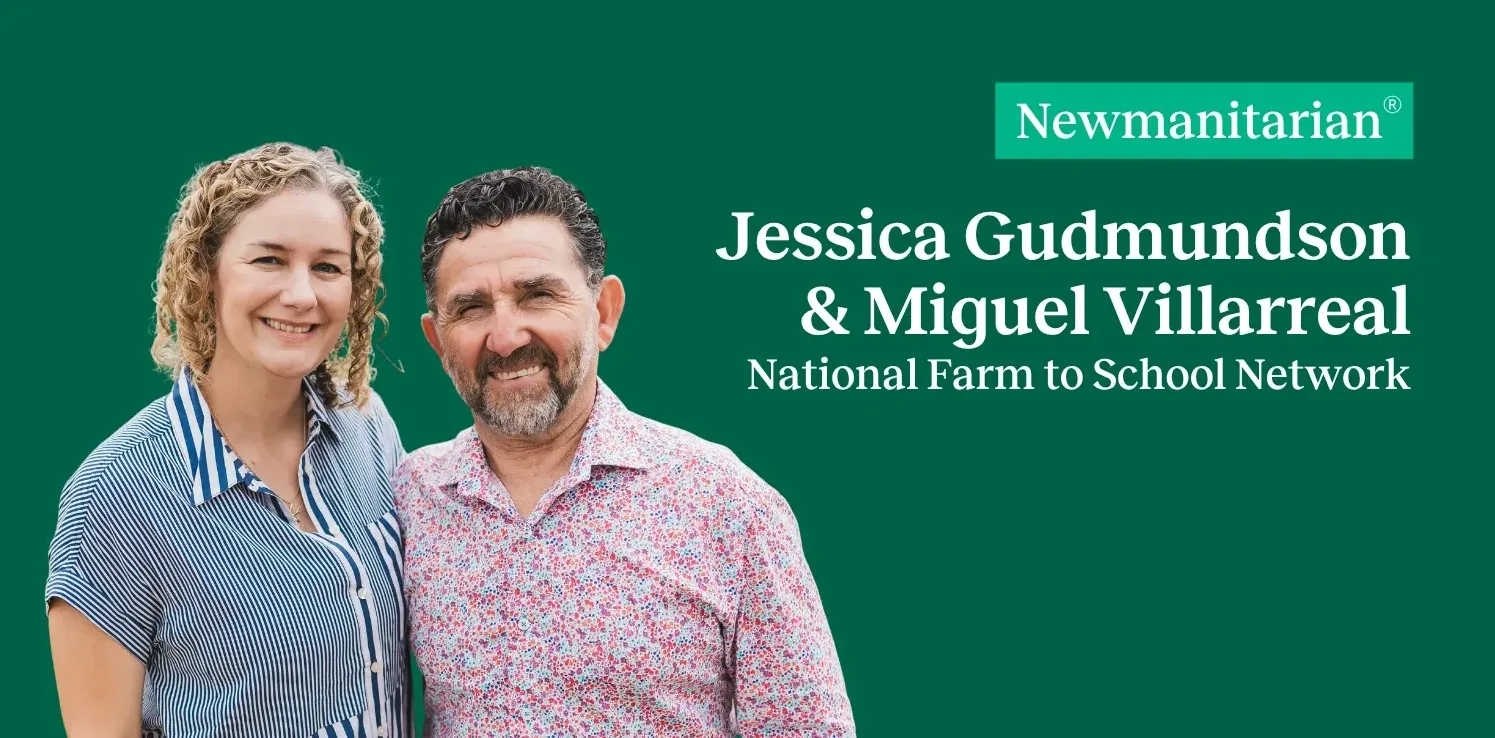 Jessica Gudmundson and Miguel Villarreal stand together. They are cutout against a green background.
