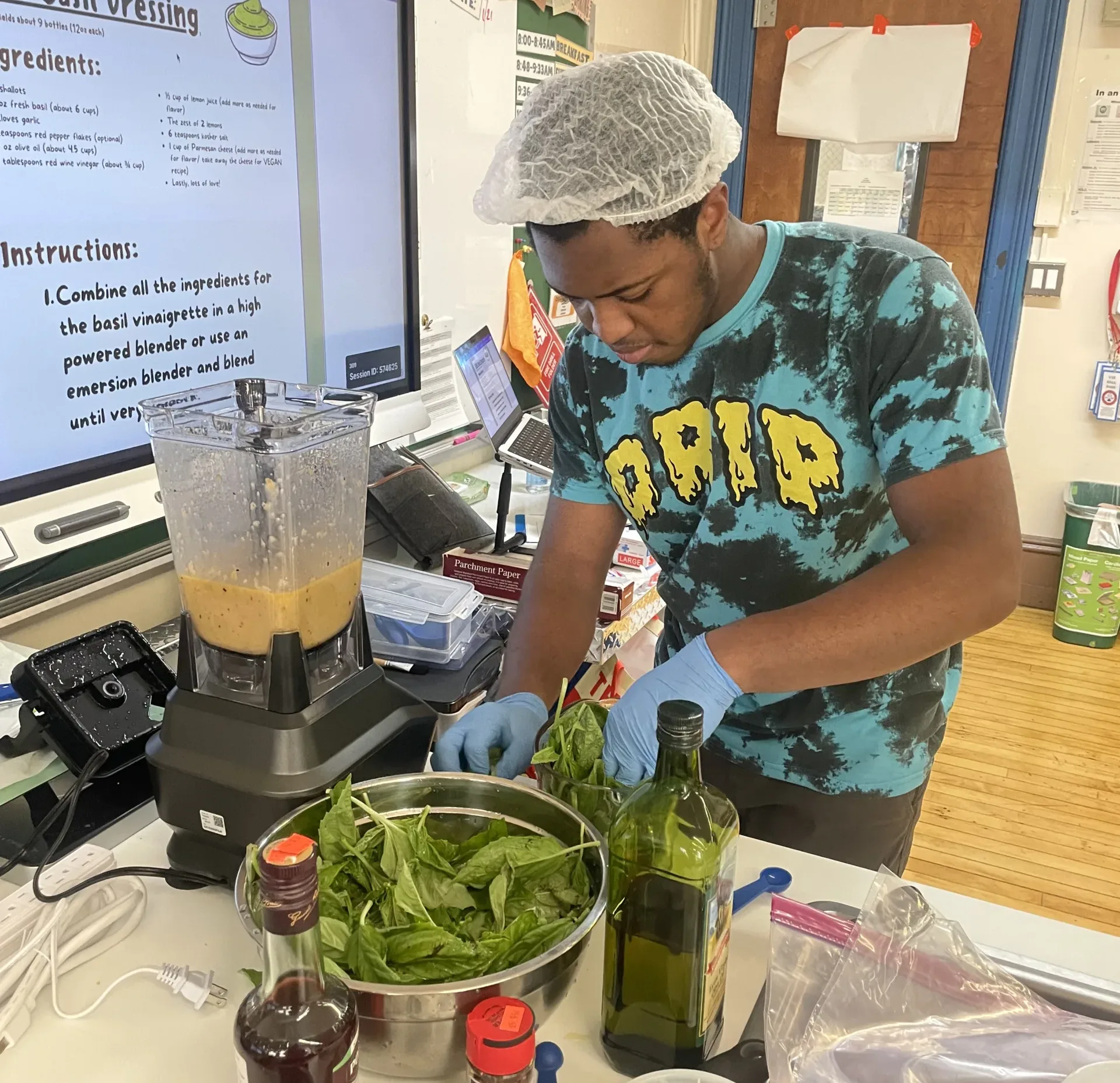 Josiah blending salad dressing